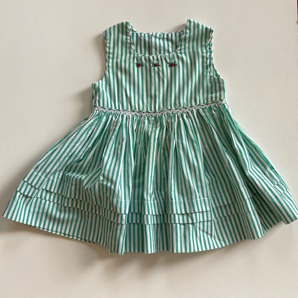 Gina Diwan Paris green striped rose embroidered summer dress size 6 months